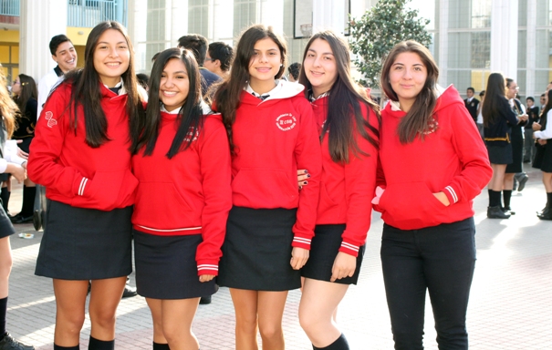 Grupo de 4º Medio luciendo su polerón de la promoción 2016.