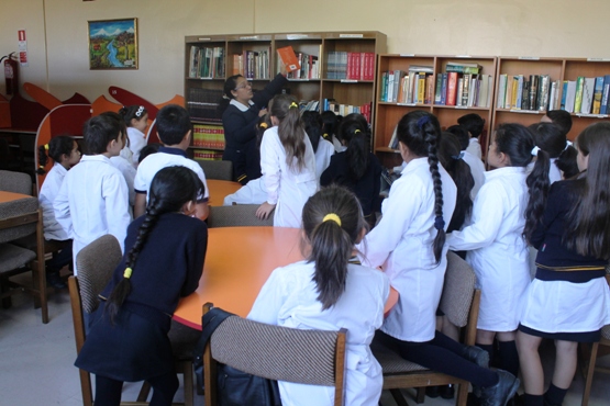 Conociendo como sacar y guardar los libros consultados.